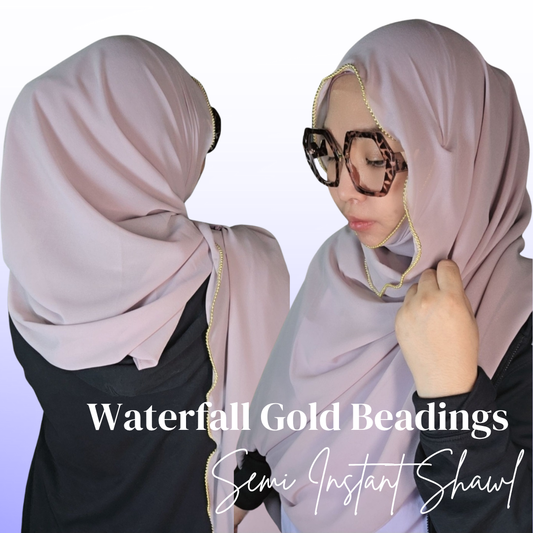 Waterfall Gold Beadings Semi Instant Shawl