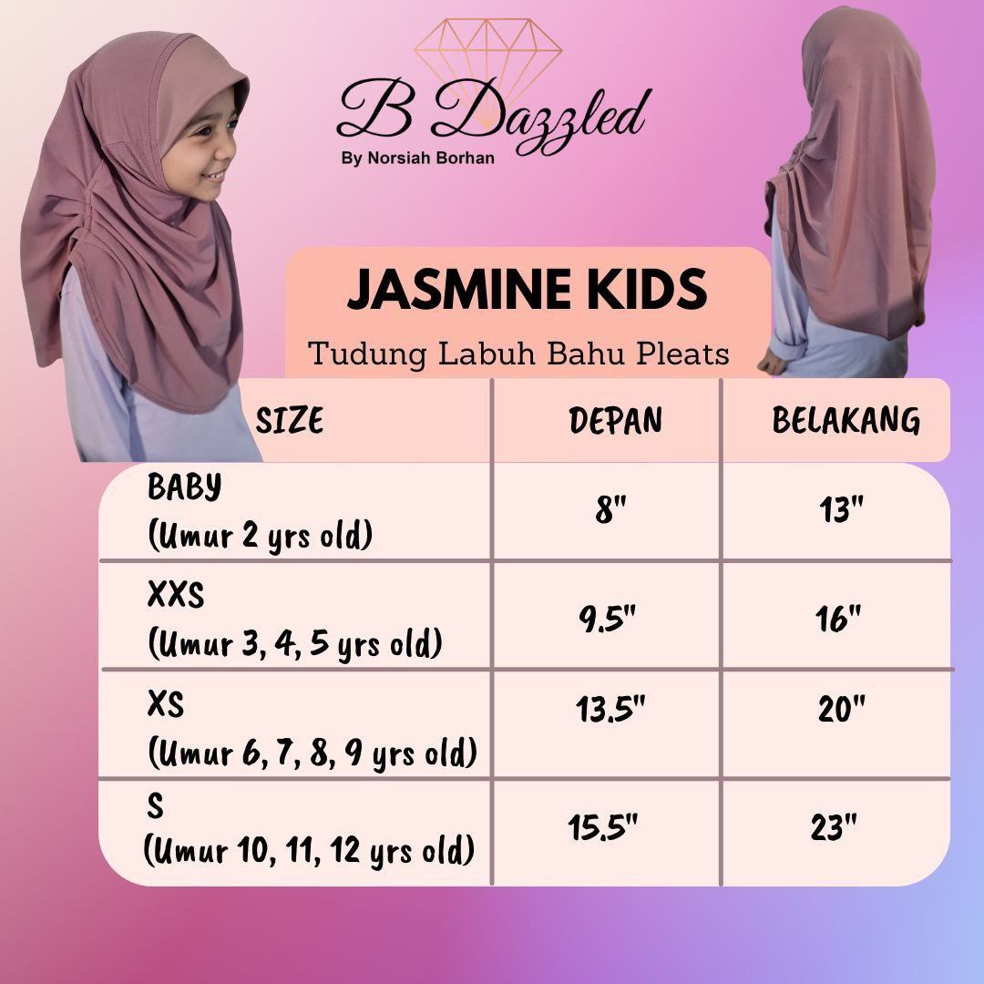 [PO] Tudung Labuh Jasmine Bahu Pleats (Kids)