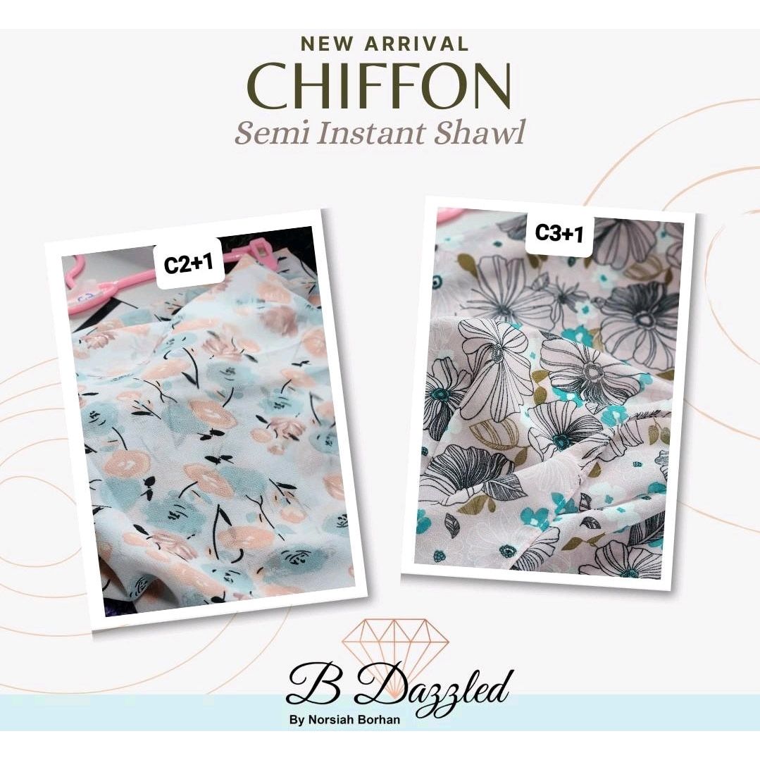 Printed Chiffon Semi Instant Shawl