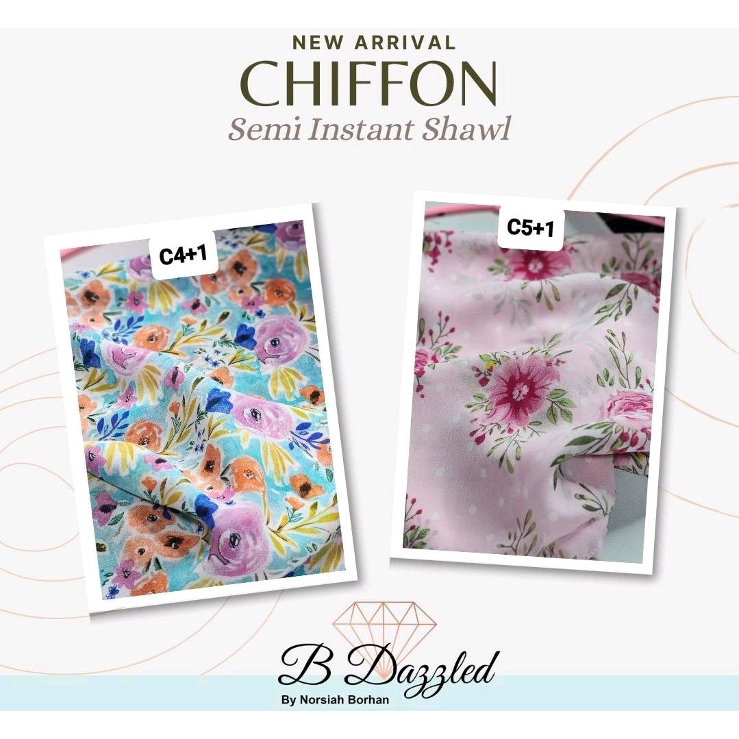 Printed Chiffon Semi Instant Shawl