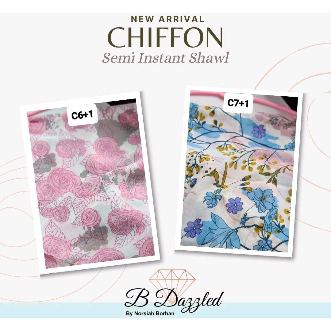 Printed Chiffon Semi Instant Shawl