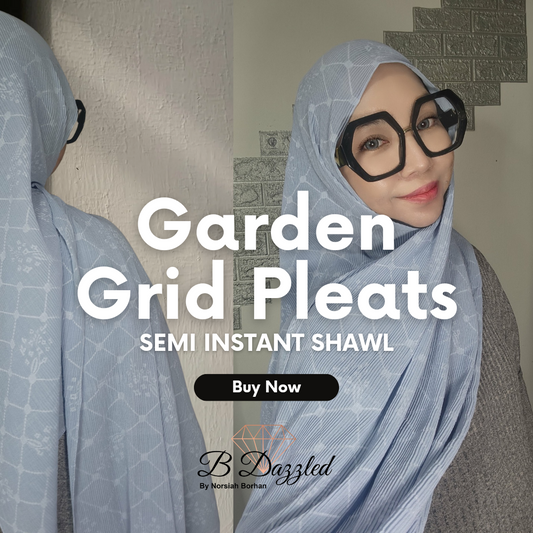 Garden Grid Pleats Semi Instant Shawl