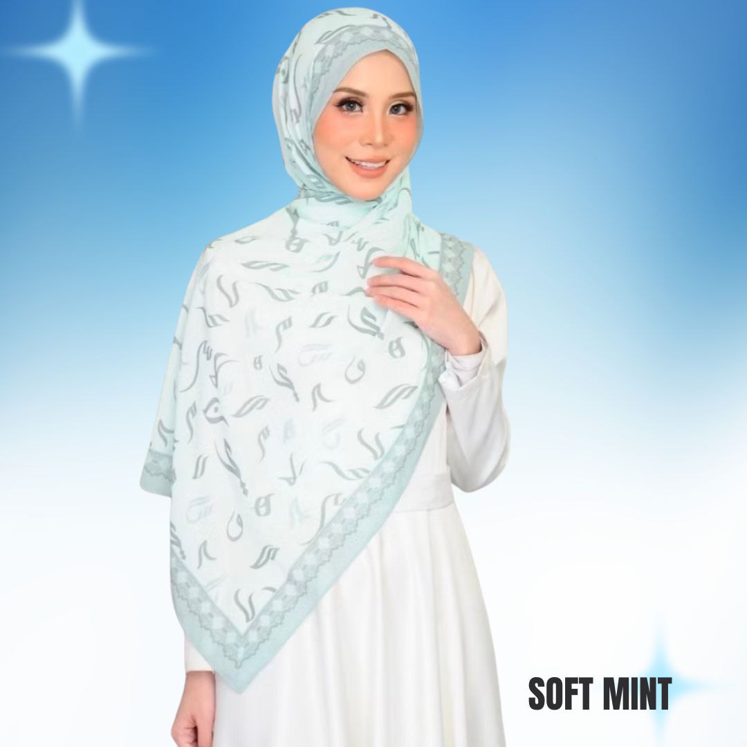 Arabic Print Chiffon Semi Instant Shawl