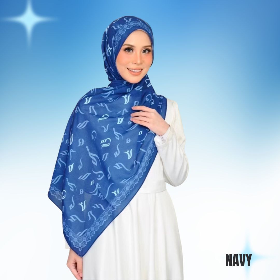 Arabic Print Chiffon Semi Instant Shawl